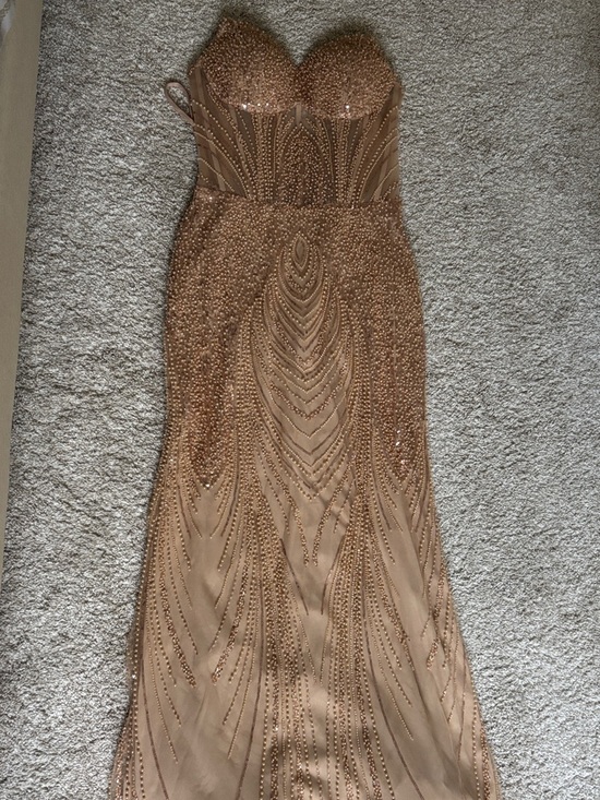 Azazie Dresses & Skirts - Azazie Strapless Beaded Gown in Champagne Gold